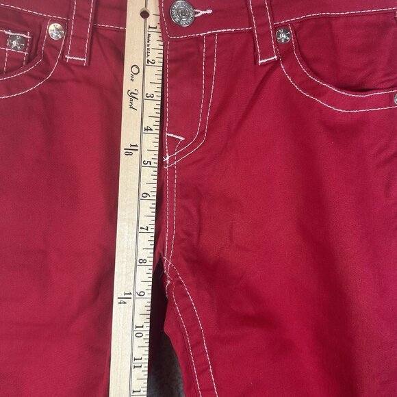 New TRUE RELIGION Size 16 (30) Red Super Stretch Skinny Embroidered Pockets Y2K - Picture 7 of 11